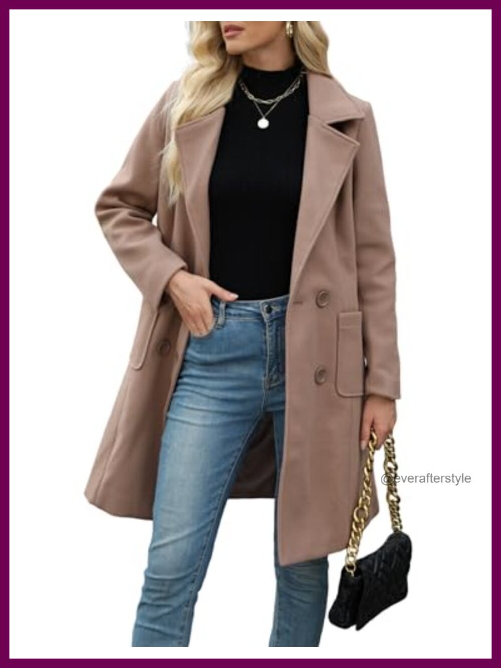 Wool Blend Mid-Long Pea Coat Double-Breasted Notch Lapel Winter